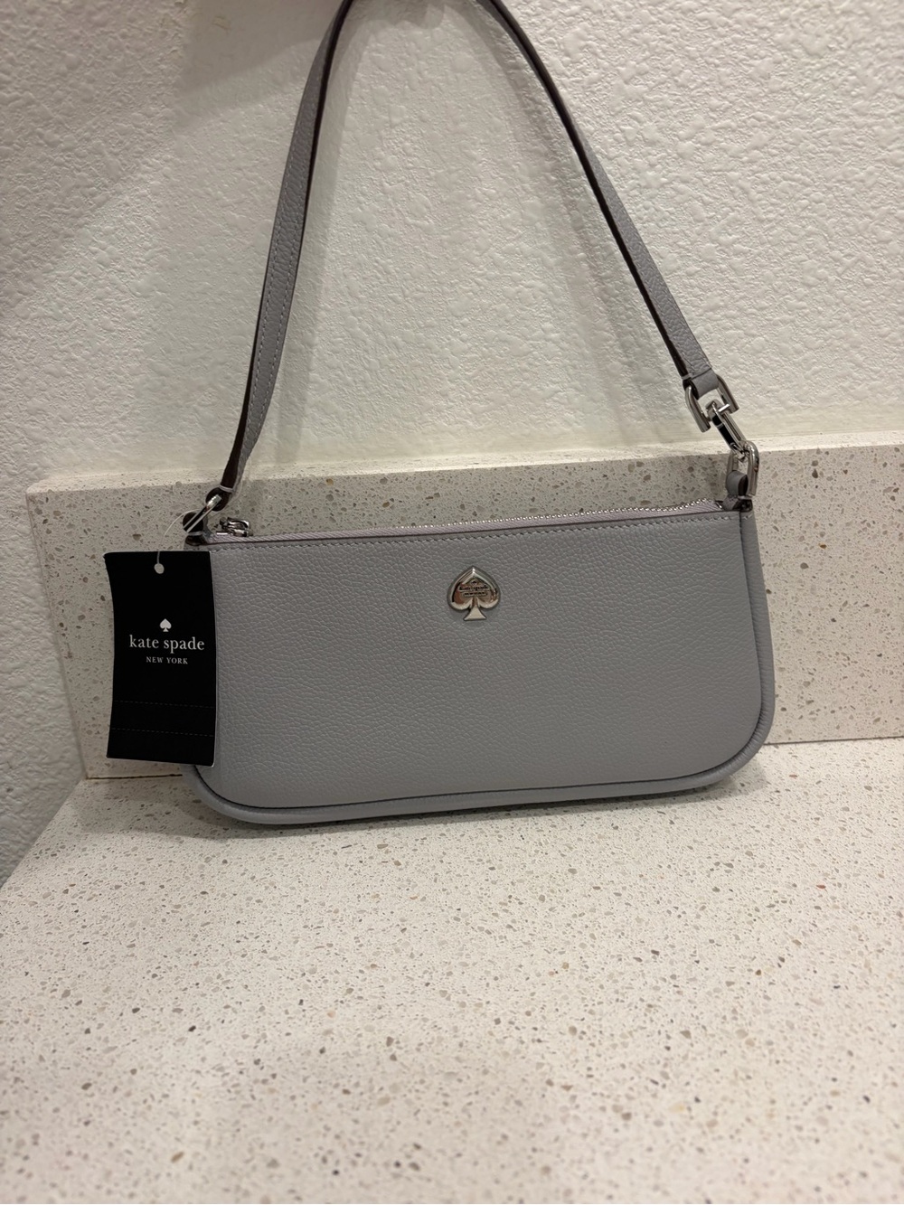 Kate Spade Kayla (KK057) bag convertible wristlet, Mountain Grey NEW Pebbled
